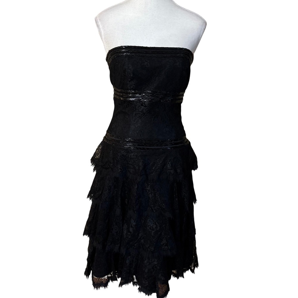 TADASHI Vintahe Y2K‎ Lace Beaded Dress Tiered Strapless Size 2